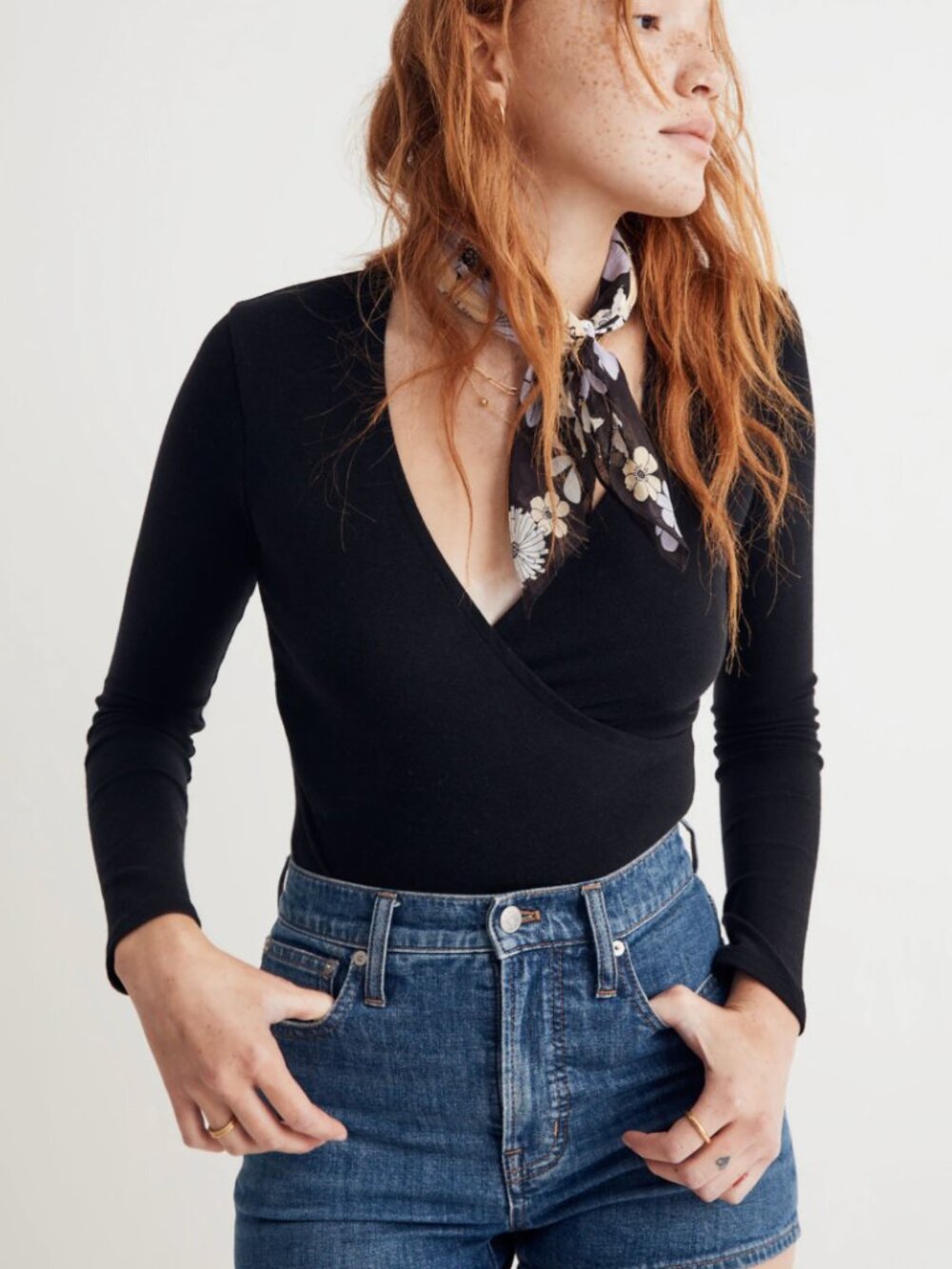 Madewell Wrap Thong Bodysuit Size S True Black Long Sleeve